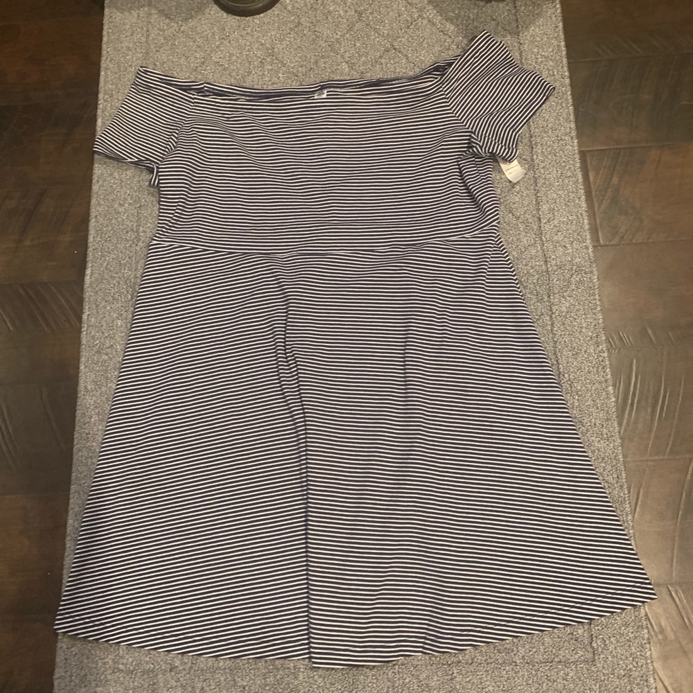 Stripped Off the Shoulder Flare Dress